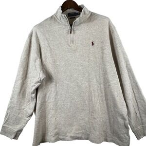 Polo Ralph Lauren Mens XL Estate Rib 1/4 Zip Pullover Oatmeal Burgundy Pony FLAW